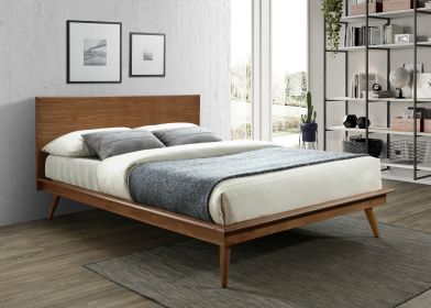 Modern Sleek Design 1pc Full Platform Bed Durable Brown Wooden Bedroom Furniture