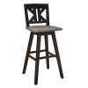 Pub Height Chairs Set of 2, Distressed Gray and Black 360-degree Swivel Chair Solid Rubberwood Furniture, Divided X-Back Bar Chairs