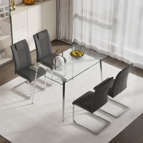 Glass dining table, dining chair set, 4 grey dining chairs, and 1 dining table. Table size 51 "W x 31.5" D x 30 "H