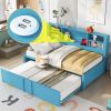 Metal Twin Size Daybed with Twin Size Trundle, Storage Shelves and USB Ports, Blue