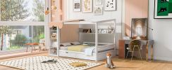 Full size House Bed with Two Drawers and Wardrobe,White