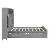 Full Size Wooden Bed With All-in-One Cabinet, Shelf and Sockets, Gray