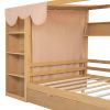 Full size House Bed with Two Drawers and Wardrobe,Natural