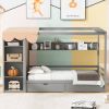 Twin size House Bed with Two Drawers and Wardrobe,Gray