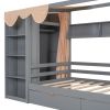 Twin size House Bed with Two Drawers and Wardrobe,Gray