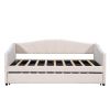 Upholstered Daybed Sofa Bed Twin Size With Trundle Bed and Wood Slat ,Beige