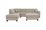 Living Room Furniture Mushroom Chenille Sectional w Ottoman Linen Like Fabric Sofa Reversible L/R Chaise Ottoman 3pc Sectional Sofa