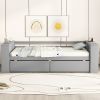 Twin Size Daybed with Shelves and Drawers, Gray