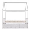 Full size Wooden House Bed with Trundle and 3 Storage Drawers-White