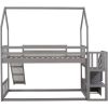 House Bunk Bed with Convertible Slide,Storage Staircase can be Placed Left or Right,Gray