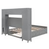 Full Size Wooden Bed With All-in-One Cabinet, Shelf and Sockets, Gray