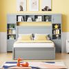 Full Size Wooden Bed With All-in-One Cabinet, Shelf and Sockets, Gray