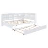 Wooden Full Size DayBed with Twin Size Trundle, DayBed with Storage Shelf and USB Charging Ports,White