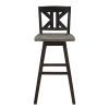 Pub Height Chairs Set of 2, Distressed Gray and Black 360-degree Swivel Chair Solid Rubberwood Furniture, Divided X-Back Bar Chairs