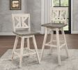 Pub Height Chairs Set of 2, Distressed Gray and White 360-degree Swivel Chair Solid Rubberwood Furniture, Divided X-Back Bar Chairs