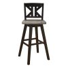 Pub Height Chairs Set of 2, Distressed Gray and Black 360-degree Swivel Chair Solid Rubberwood Furniture, Divided X-Back Bar Chairs