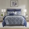 7 Piece Flocking Comforter Set with Euro Shams and Throw Pillows