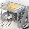 Twin Size Loft Bed with L-Shaped Desk and Drawers, Cabinet and Storage Staircase, Gray