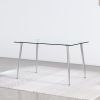 Glass dining table, dining chair set, 4 grey dining chairs, and 1 dining table. Table size 51 "W x 31.5" D x 30 "H