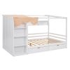 Full size House Bed with Two Drawers and Wardrobe,White