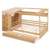 Full size House Bed with Two Drawers and Wardrobe,Natural