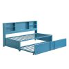 Metal Twin Size Daybed with Twin Size Trundle, Storage Shelves and USB Ports, Blue