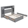 Full Size Wooden Bed With All-in-One Cabinet, Shelf and Sockets, Gray