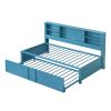 Metal Twin Size Daybed with Twin Size Trundle, Storage Shelves and USB Ports, Blue