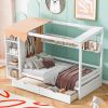 Twin size House Bed with Two Drawers and Wardrobe,White