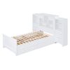 Twin Size Wood Platformbed with Vertical All-in-One Cabinet and 4 Drawers on each side, White