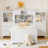 Twin Size Wood Platformbed with Vertical All-in-One Cabinet and 4 Drawers on each side, White