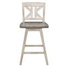 Pub Height Chairs Set of 2, Distressed Gray and White 360-degree Swivel Chair Solid Rubberwood Furniture, Divided X-Back Bar Chairs