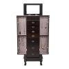 Standing Jewelry Armoire Cabinet Makeup Mirror and Top Divided Storage Organizer, Large Standing Jewelry Armoire Storage Chest with 7 Drawers, 2 Swing