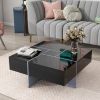 ON-TREND Unique Design Coffee Table with 4 Hidden Storage Compartments, Square Cocktail Table with Extendable Sliding Tabletop, UV High-gloss Design C