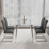 Glass dining table, dining chair set, 4 grey dining chairs, and 1 dining table. Table size 51 "W x 31.5" D x 30 "H