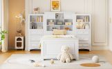 Twin Size Wood Platformbed with Vertical All-in-One Cabinet and 4 Drawers on each side, White