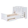 Twin Size Wood Platformbed with Vertical All-in-One Cabinet and 4 Drawers on each side, White