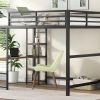 Full Size Metal Loft Bed with Built-in Desk and Storage Shelves, Black