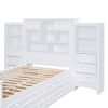 Twin Size Wood Platformbed with Vertical All-in-One Cabinet and 4 Drawers on each side, White