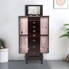 Standing Jewelry Armoire Cabinet Makeup Mirror and Top Divided Storage Organizer, Large Standing Jewelry Armoire Storage Chest with 7 Drawers, 2 Swing