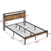 Queen Size Metal Platform Bed Frame with Wooden Headboard and Footboard with USB LINER,LED Lights, No Box Spring Needed, Large Under Bed Storage, Easy