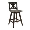 Counter Height Chairs Set of 2, Black X-Back 360-degree Swivel Chair Solid Rubberwood Kitchen Dining Furniture