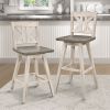 Pub Height Chairs Set of 2, Distressed Gray and White 360-degree Swivel Chair Solid Rubberwood Furniture, Divided X-Back Bar Chairs