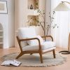 Oak Armrest Oak Upholstered Teddy Velvet Single Lounge Chair Indoor Lounge Chair Off-White