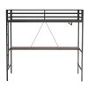 Adam Twin Loft Bunk Black with Cinnamon Wood Desk and Closet Rod