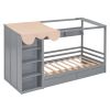 Twin size House Bed with Two Drawers and Wardrobe,Gray