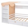 Twin size House Bed with Two Drawers and Wardrobe,White