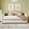 Upholstered Daybed Sofa Bed Twin Size With Trundle Bed and Wood Slat ,Beige