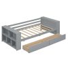 Twin Size Daybed with Shelves and Drawers, Gray