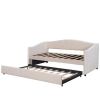 Upholstered Daybed Sofa Bed Twin Size With Trundle Bed and Wood Slat ,Beige